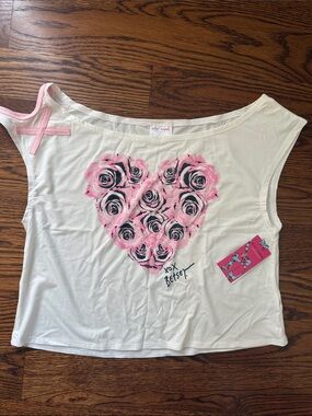 NWT Betsey Johnson for Capezio Pink Black Rose Heart Cutout Top